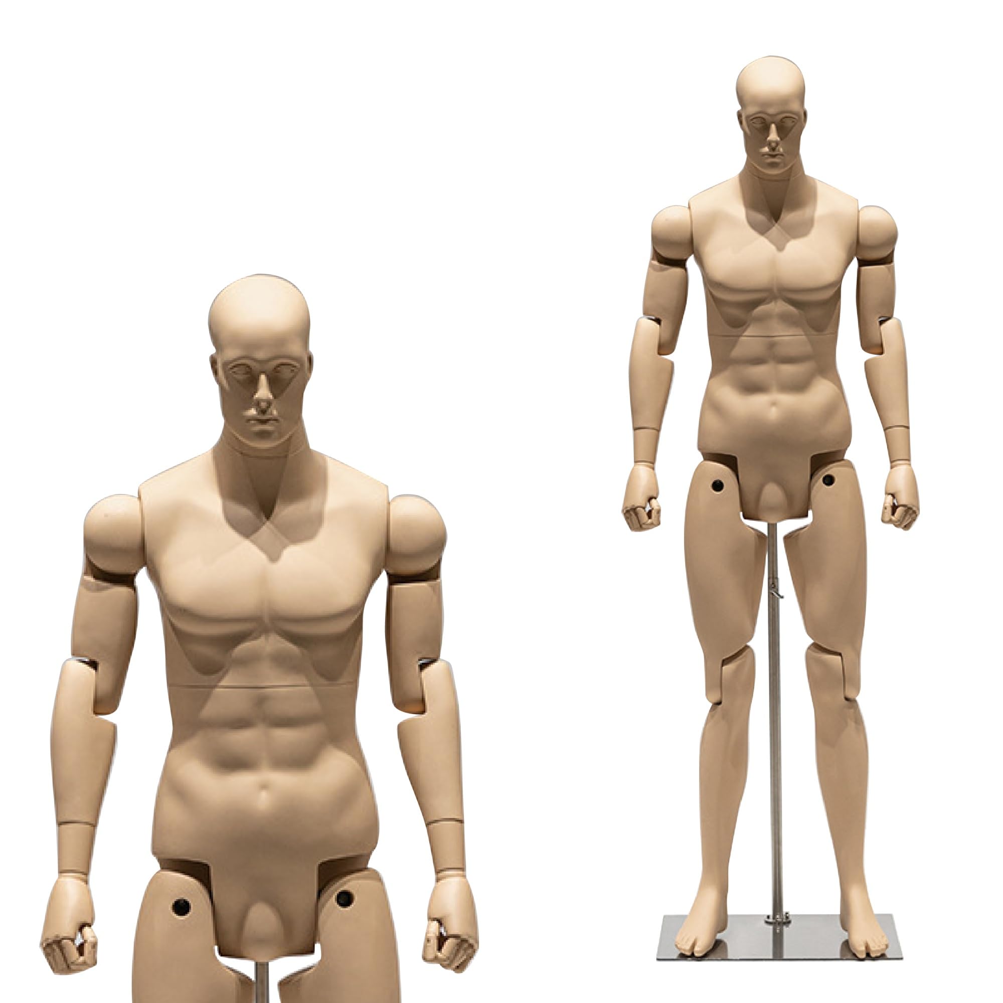 Jxjarnet Full Body Articulated Mannequin, Posable Robot Style Dress Form with Flexible Joints for Sports and Activewear Display(Nude,With Face Adult Male)