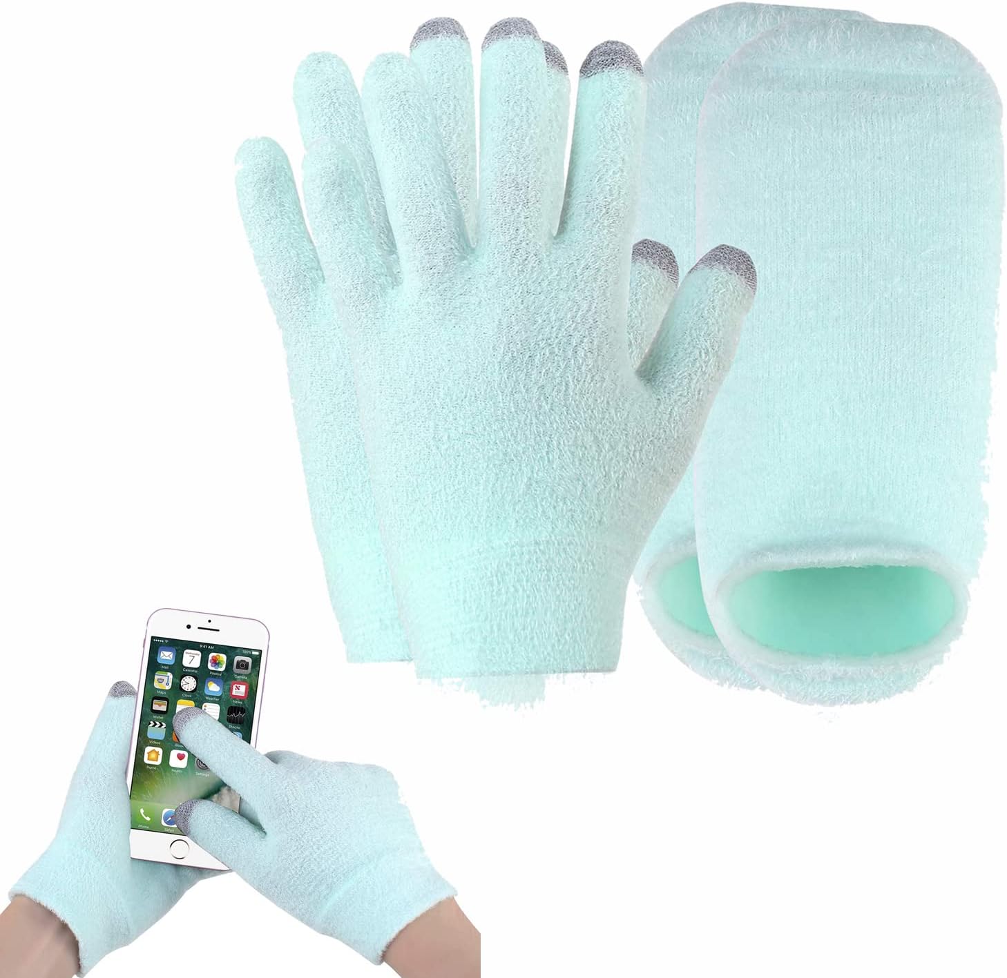 Moisturizing Spa Gloves and Socks with Touchscreen, Moisturizing Gel Socks and Gloves Set for Dry Cracked Hands Feet Spa, Heal Cracked Dry Skin and Heel, Cuticles for Repair Treatment, Green