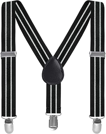 Stripe Suspenders for Kids - Adjustable Toddler Suspenders with Clips for Wedding Party Black White