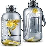3l Bouteille d'eau 3 Liter avec la paille clair Motivation de temps marqueur boisson XL Jug avec poignée pour gymnastique (Noir)