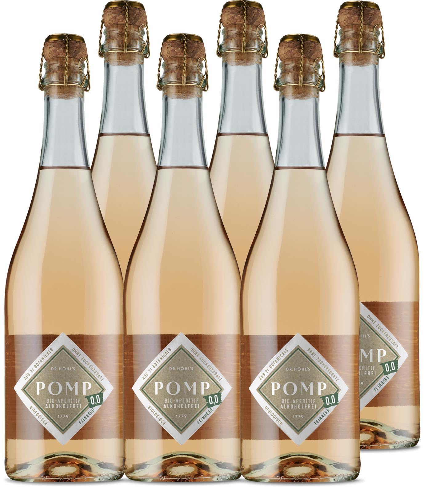 POMP 0,0 Cocktail und alkoholfreier Aperitif – 6 x 0,75 l Bio alkoholfrei – Gurke, Äpfel, Curcuma, Ingwer und mehr – Tonic Water Feinherb – ohne Alkohol, Sulfite & Zuckerzusatz – DR. HÖHL’S seit 1779