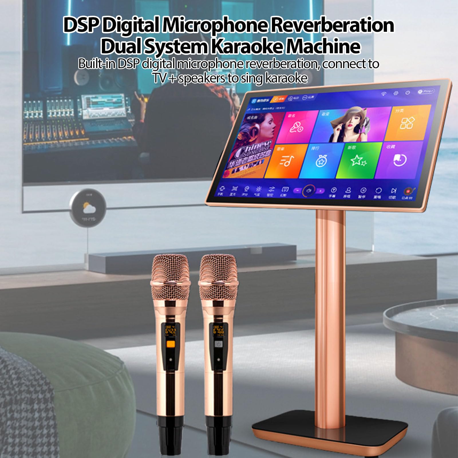 Lecteur de karaoké à écran tactile avec microphones sans fil pour fêtes de famille, mise à jour automatique de la chanson en nuage