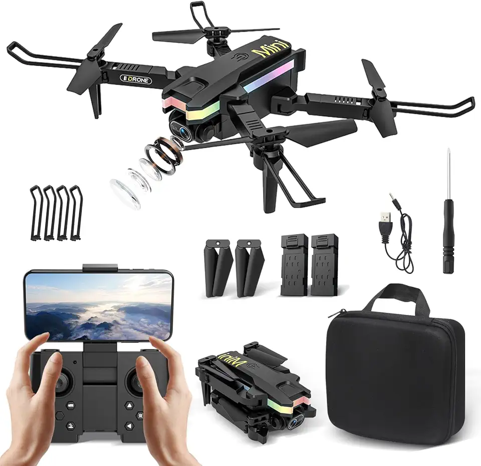 Drone com Câmera 4K, Drone Profissional FPV com 2 Baterias 3.7V 1800mAh, Dobrável Mini Controle Remoto DroneQuadricóptero com Bolsa de Transporte, Ângulo Ultra Grande 110° (XT8)