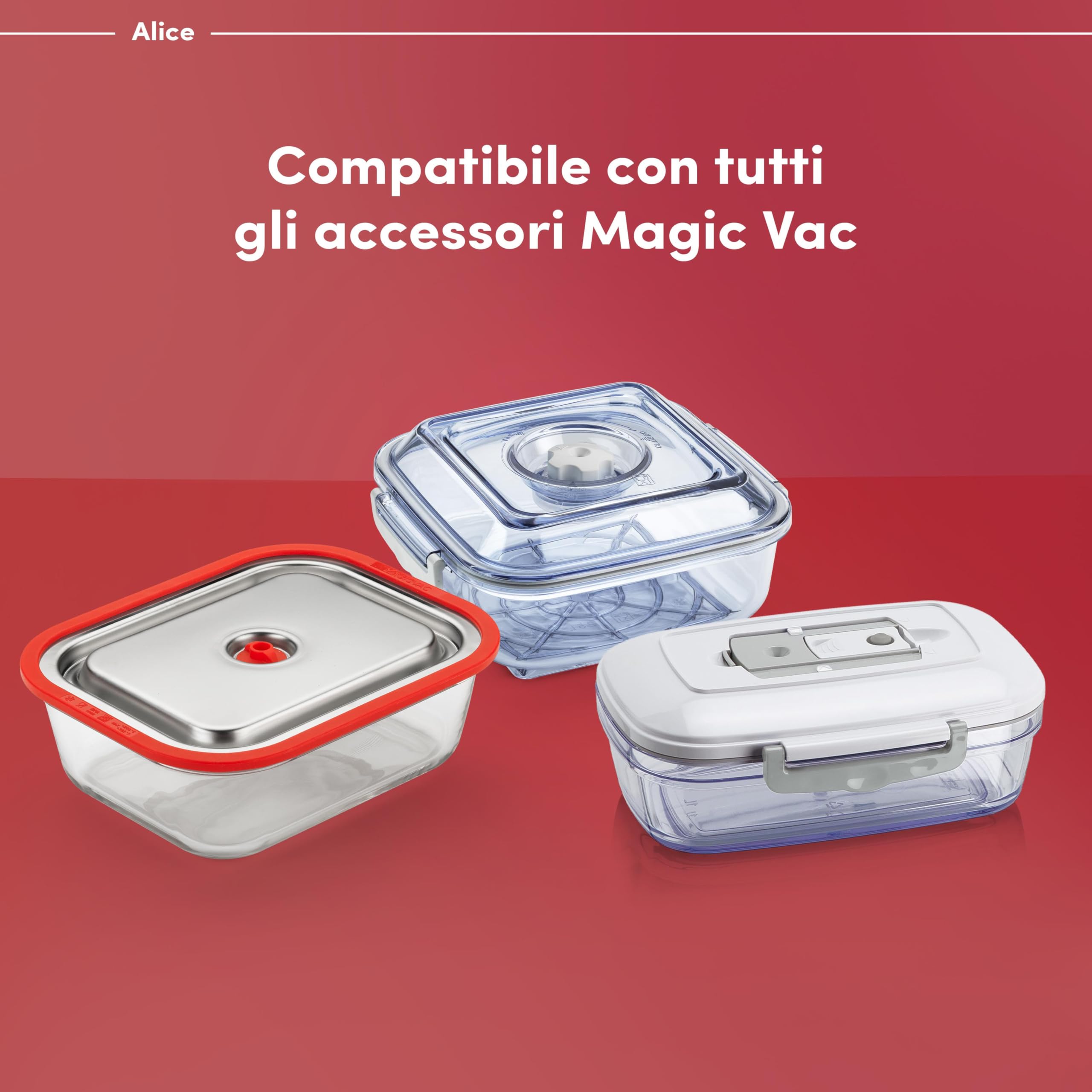 Magic Vac, Alice, Macchina Sottovuoto Alimenti Multifunzione, Ideale per Sacchetti Sottovuoto e Contenitori, con Doppio Filtro e Kit Sottovuoto Alimenti, Tecnologia Brevettata, Made in Italy, Bianca