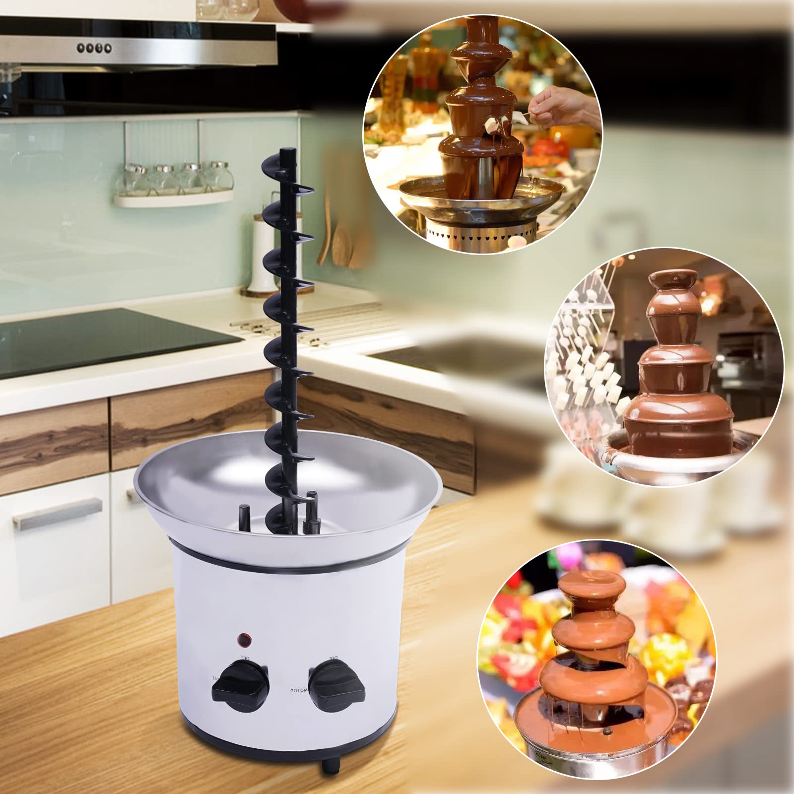 UMJIGF 4 Tiers Electric Chocolate Fountain,2.2lbs Commercial Hot Chocolate Fondue Tower,304 Stainless Steel Removable Chocolate DIY Waterfall,for Making Cheese, Melting Chocola,