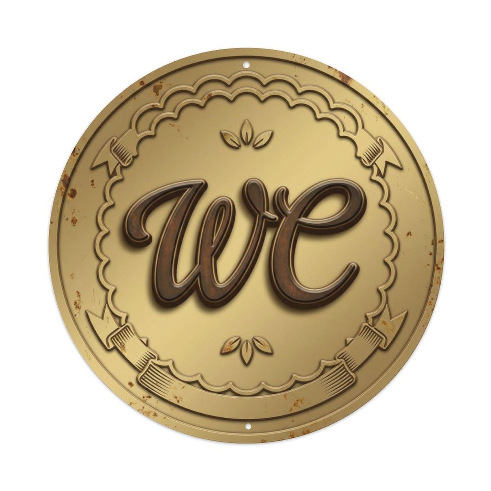 Fqcyn Style Toilet （Wc） Vintage Brass Restroom Plate Metal Tin Sign Plaque Wall Decor For Cafe, Club Bar, Office, Home Garden Round Metal Poster 8X8inch