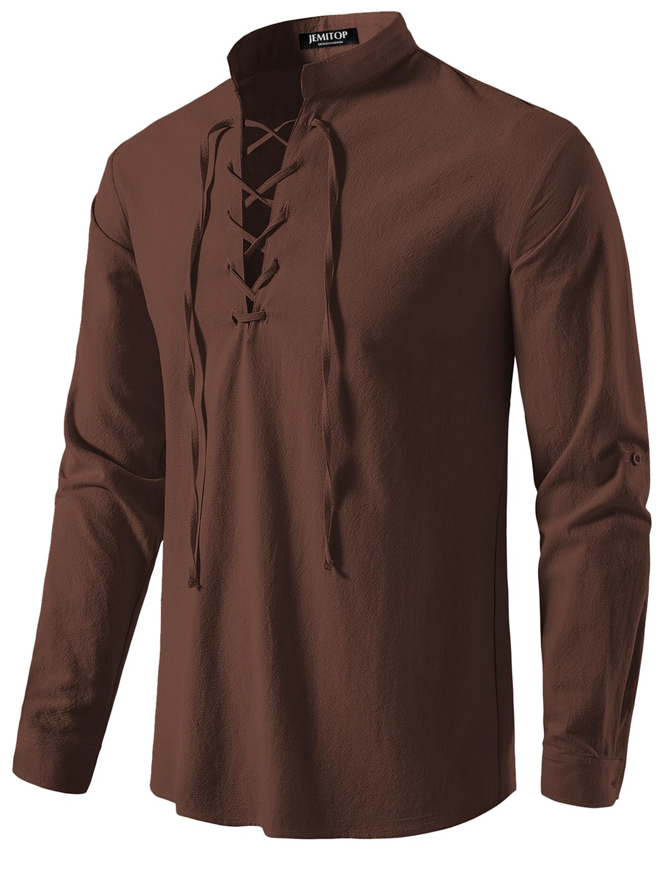 JEMITOP Men's Pure Cotton Renaissance Lace Up Shirt