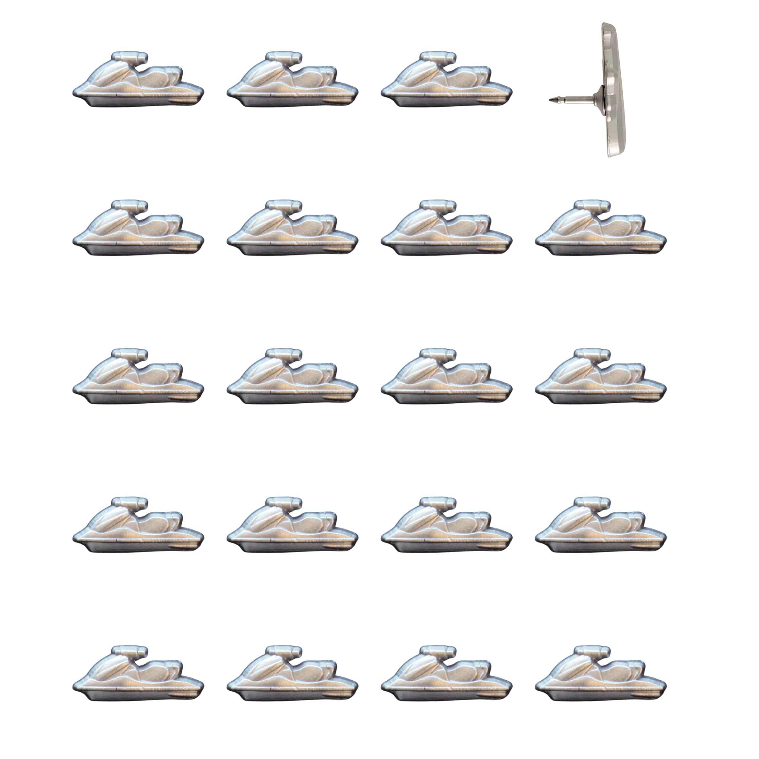 Jet Ski Push Pins - Silver Jet Ski Map Pins for Cork Boards, Maps, or Lapel Use - Designed in USA - Set of 20