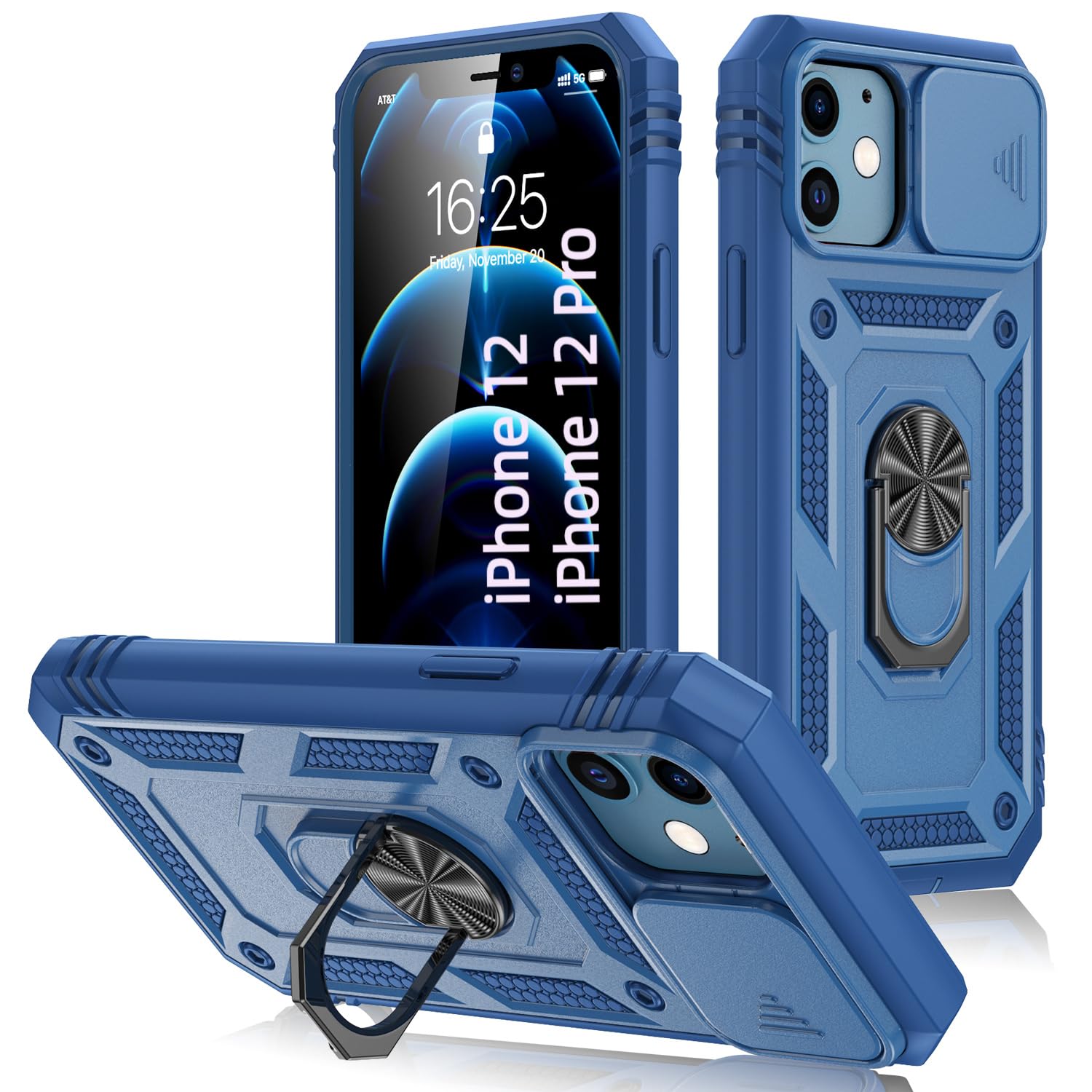 Korecase Protection Case for iPhone 12 & 12 Pro Ring Case with Camera Lens Cover Military Grade Heavy Duty Dual Layer Full Body Shockproof Protection