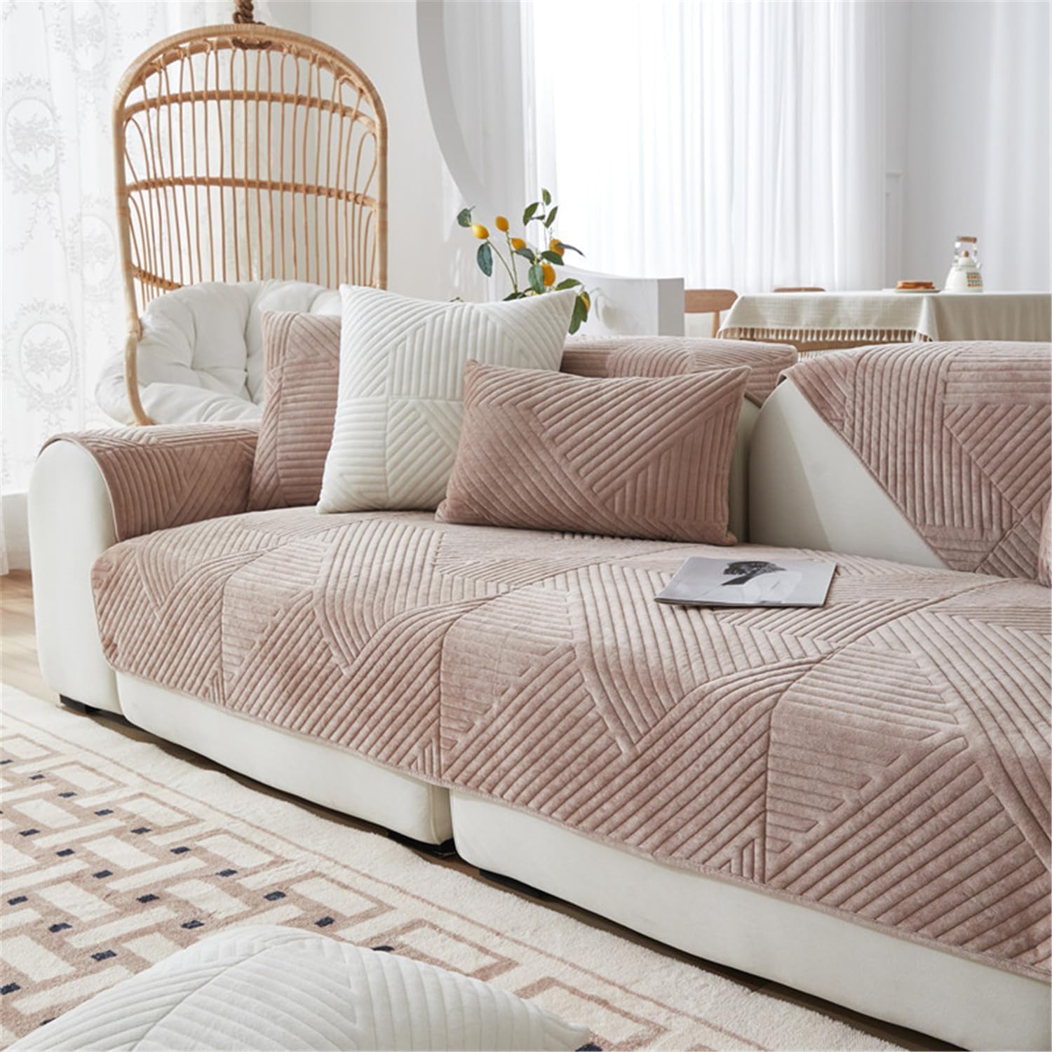 LINGKY Sofa Covers 1/2/3/4 Seater Corner Sofa Covers L Shape Velvet Thick Sofa Protector Non-Slip Sofa Slipcovers for Both Left/Right Chaise Sectional Couch (Camel,110x240cm/Rectangular)