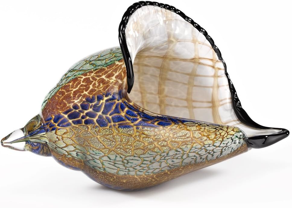 Badash Murano-Style Art Glass Conch Shell Figurine - 8" Tall x 13" Wide Decorative Mouth-Blown Glass Sculpture - Colorful Handmade Home Decor & Gifts