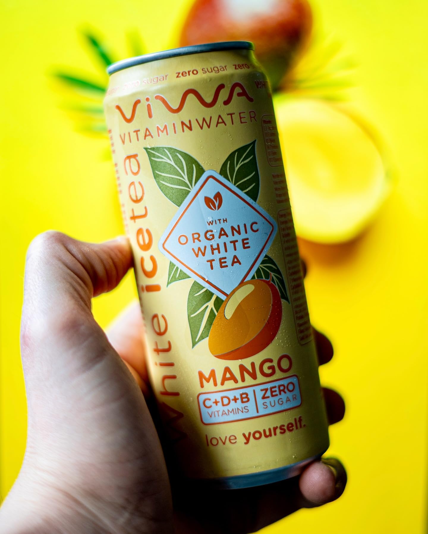 VIWA VITAMIN WATER Té Helado Blanco Bebida Refrescante Cero Azúcar con Vitaminas C, D y B. Sabor Mango, 330ml, Pack de 24, White Tea