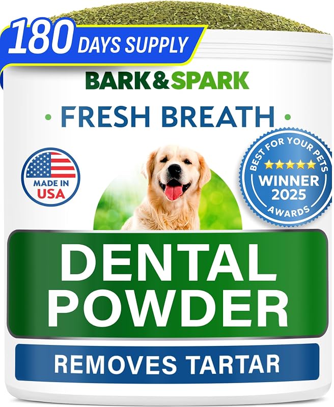 Dog Teeth Cleaning Powder & Breath Freshener, Dental Powder Cleaner for Bright Teeth - Plaque and Bad Breath Advanced Remover for Dogs, Pet Oral Care Bright Co Lab Pro Formula - 90 Servings