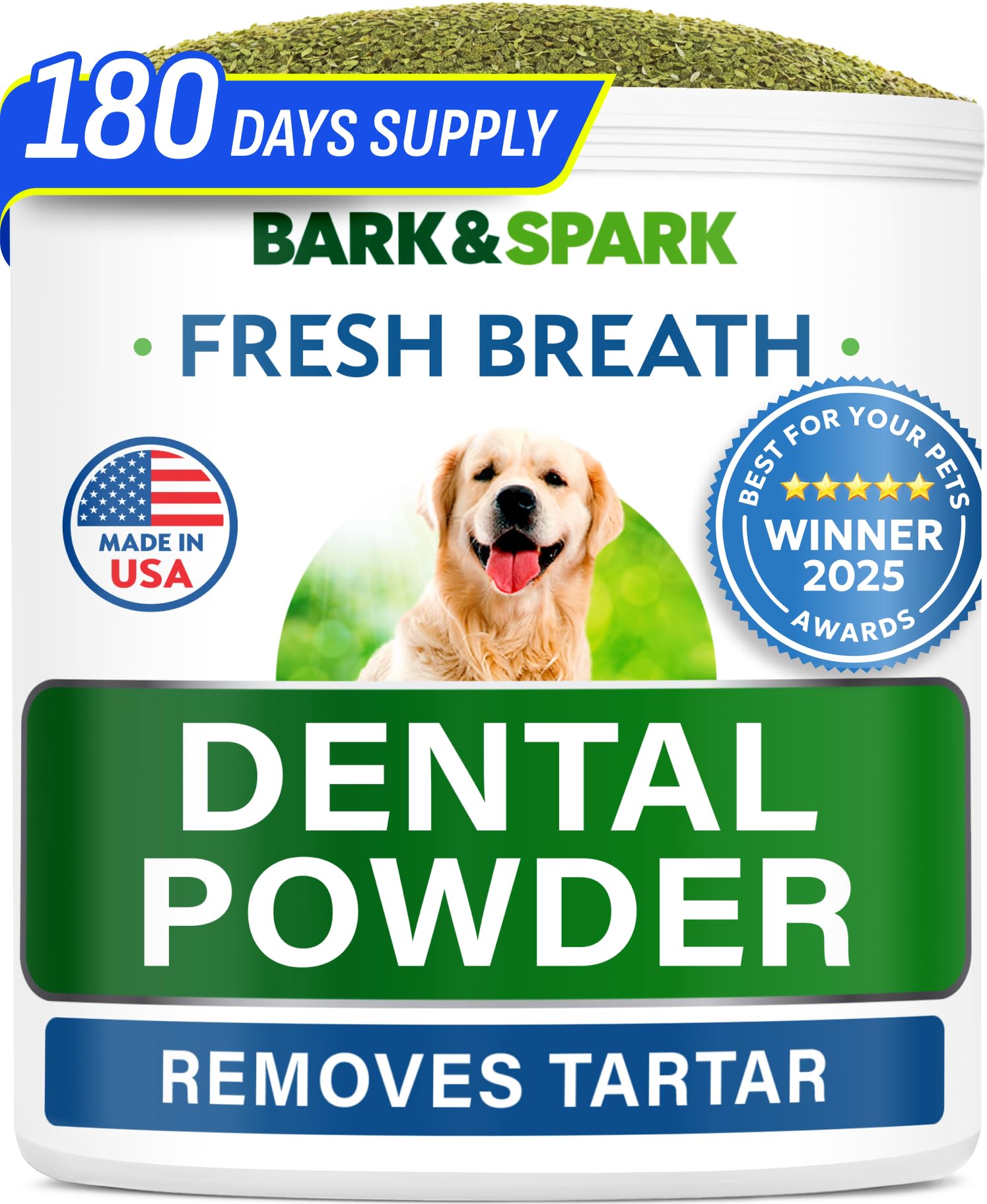 Bark&Spark Dog Teeth Cleaning Powder & Breath Freshener, Dental Powder Cleaner for Bright Teeth - Plaque and Bad Breath Advanced Remover for Dogs, Pet Oral Care Bright Co Lab Pro Formula - 90 Servings