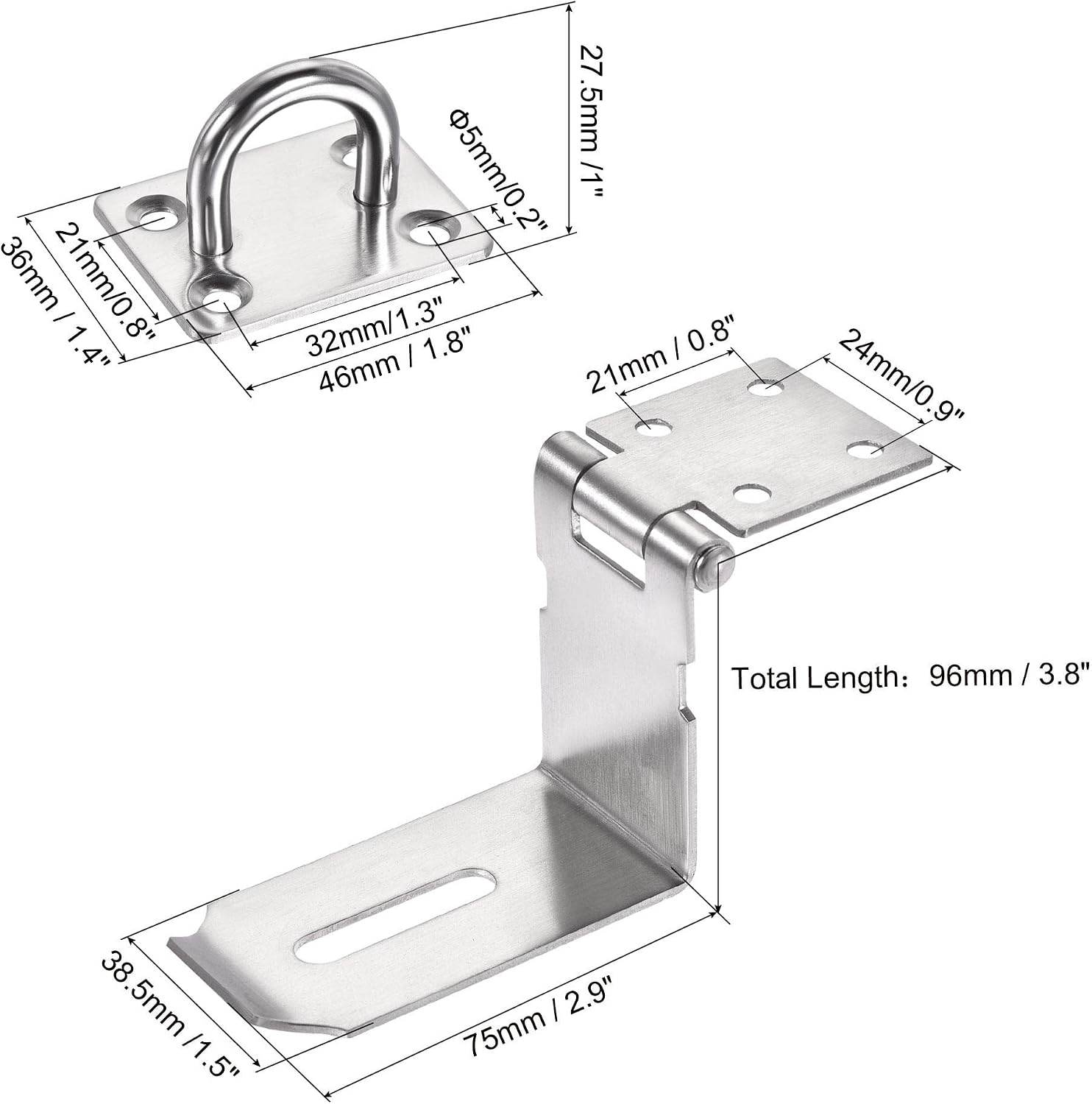 Padlock Hasp,Door Latch Hasp, 5 Inch Stainless Steel 90 Degree Heavy Door Latch Hasp Lock Padlock Clasp with Screws for Cabinet Closet, Silver