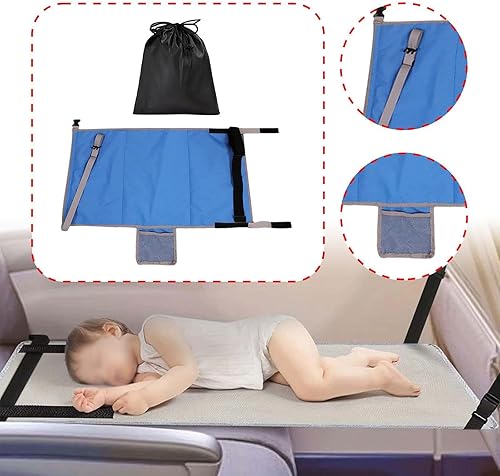 Miniatura 5 de Kids Airplane Footrest Airplane Travel Seat Expander Seat Cover Leg Rest and Lie Down Foldable Travel Bed for, Blue