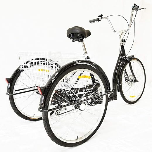 Vélo adulte à 3 roues de 26" 6 vitesses avec panier blanc réglable pour les sports de plein air