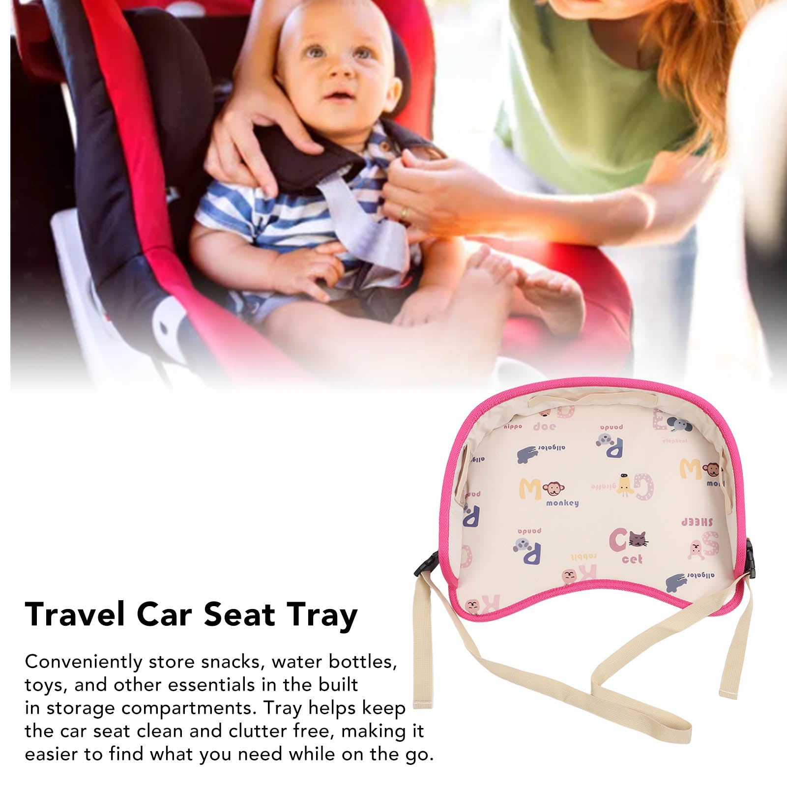 Plateau de sécurité pour Siège de Voiture, Multifonctionnel, Joli Plateau de Siège de Voiture Pliable et Portable en Tissu Oxford pour Tout-petits, pour Voyage (Des lettres)