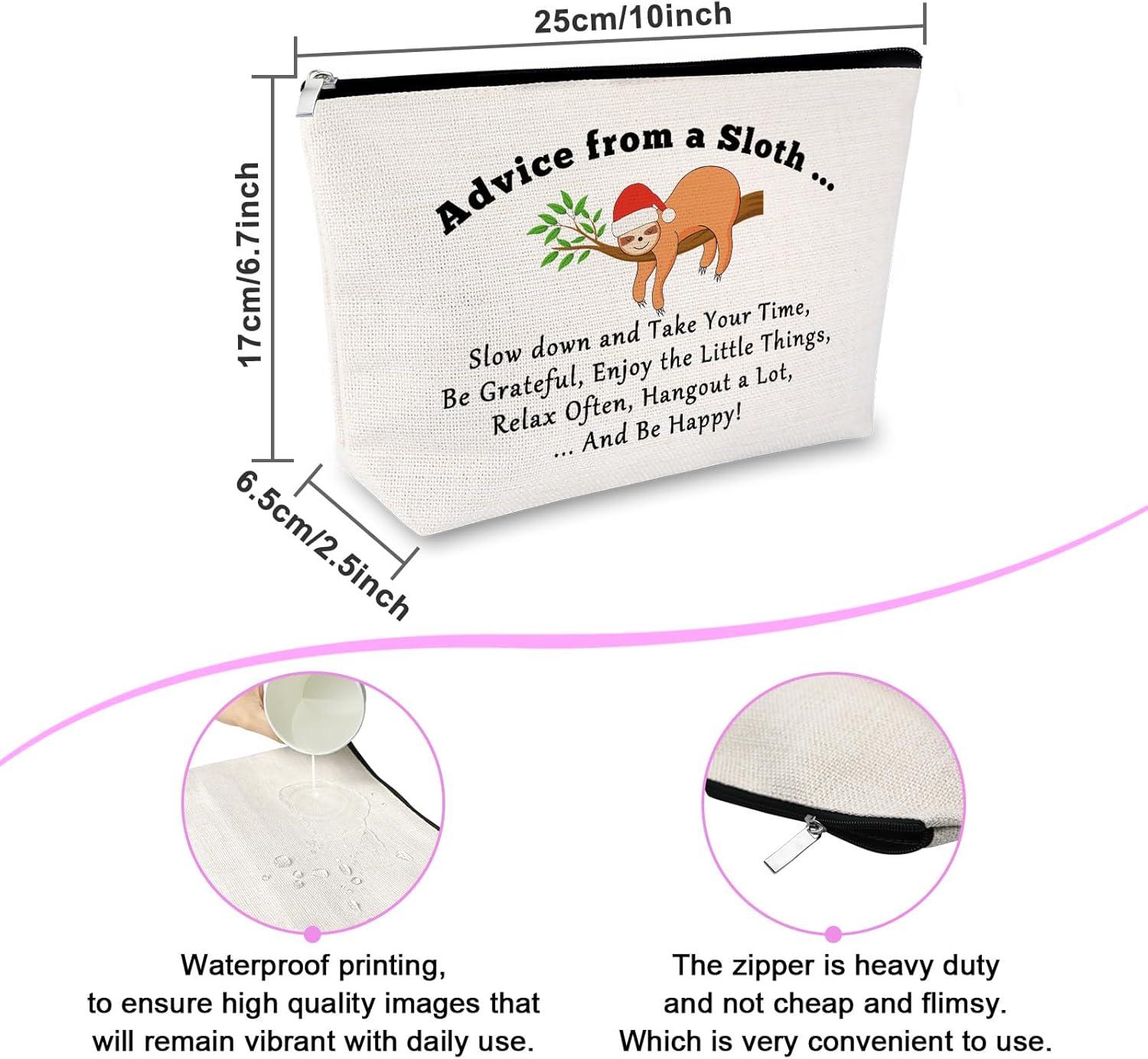 Sfodiary Sloth Lover Gift Makeup Bag Sloth Themed Gift for Women Inspirational Gifts for Friend Daughter Sister Bestie Cosmetic Bag Animal Lover Gifts for Students Coworker Christmas Birthday Present - Image 2