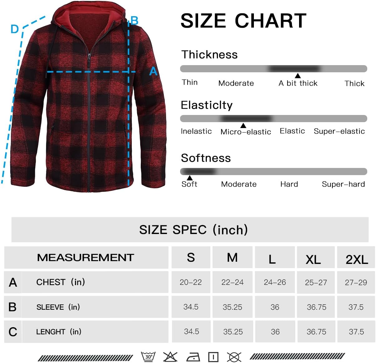 Men's Fleece Jacket Plaid Hoodies Sherpa Zip Up Winter Work Warm Sweatshirts - Image 7
