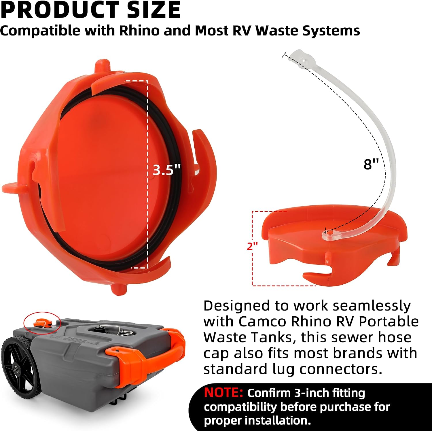 TonGass (Orange, 2-Pack RV Sewer Cap with Lanyard Compatible with Camco Rhino Portable Waste Tank, RV Sewer Hose Storage Cap for Camco Camper - Prevents Leaks & Spills from RV's Sewers System