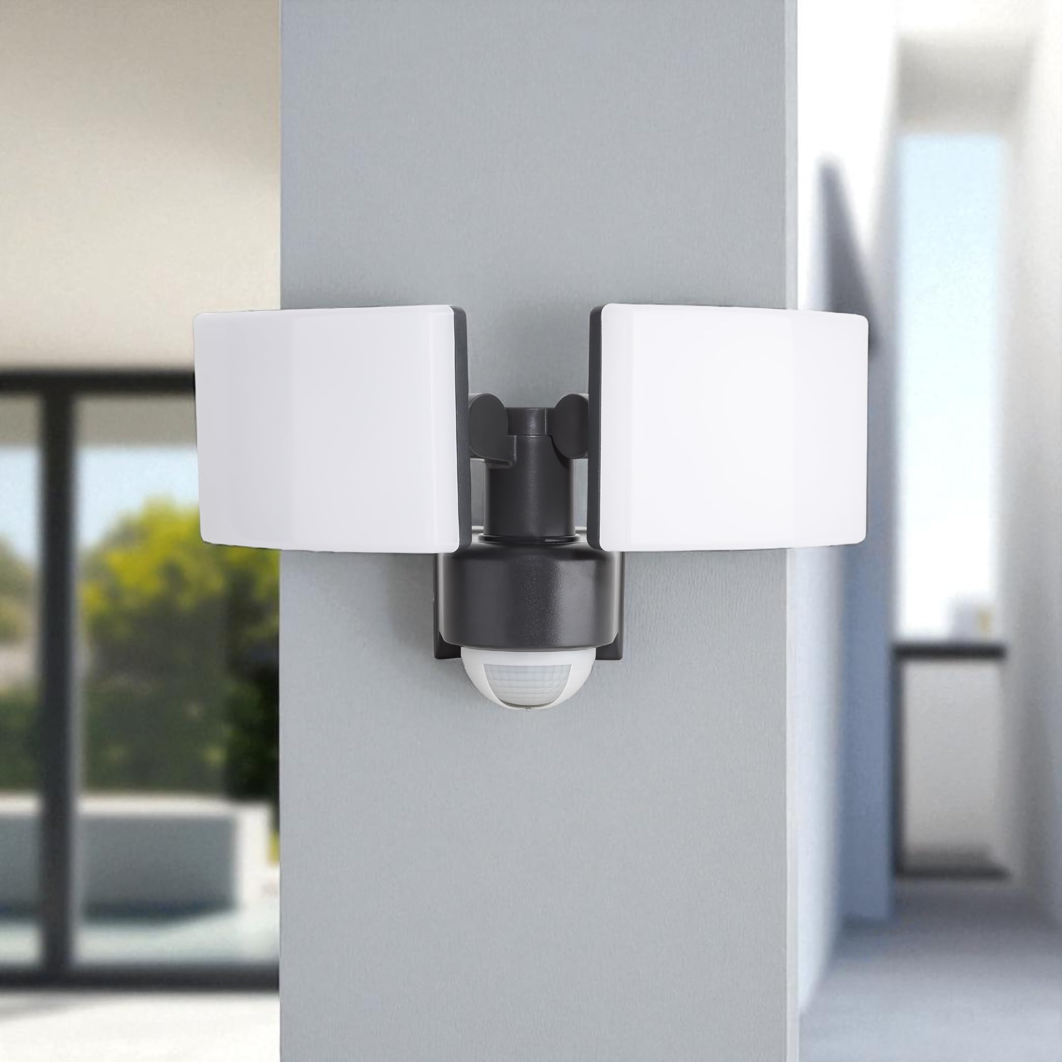 SEBSON LED Außenleuchte Bewegungsmelder IP65, Wand, / Eckmontage, anthrazit | 40W 3500lm kaltweiß, Wandleuchte Sensor 10m/ 240°, zwei Fluter 230V