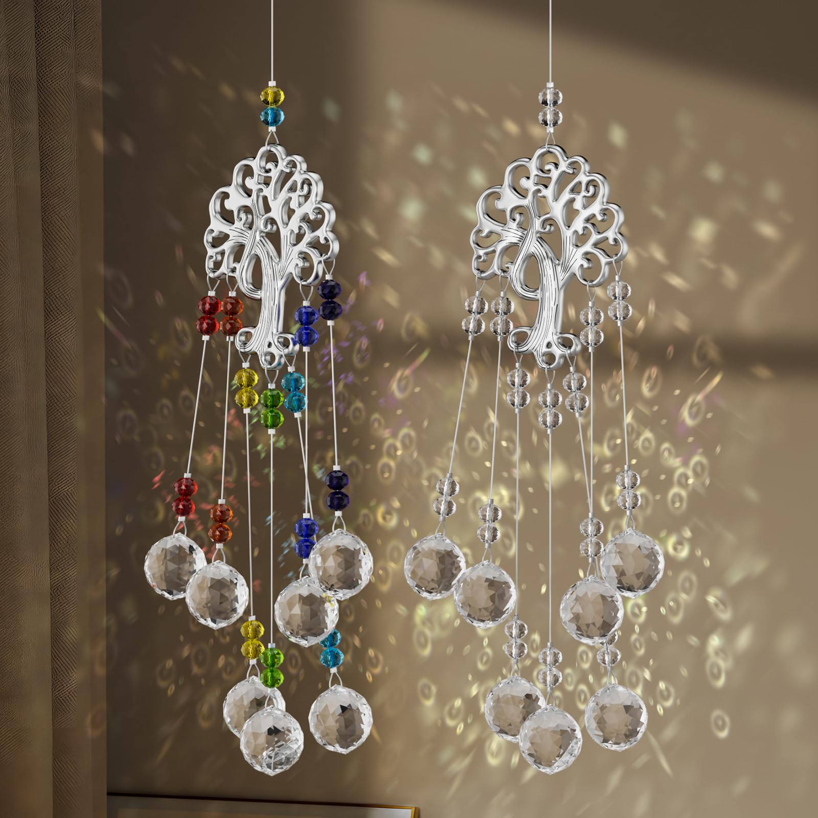 2 Acchiappasole In Cristallo K9 - Albero Della Vita Con Sfera 20mm - Crea Arcobaleni In Casa - 4