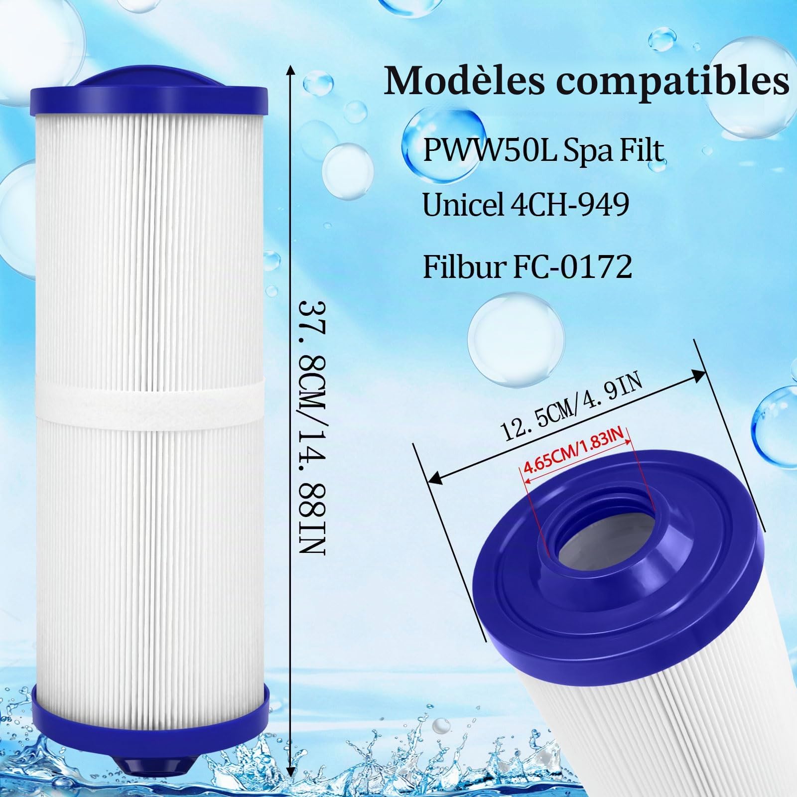 Filtre Spa PWW50L,pour Unicel 4ch-949, Filbur FC-0172, SD-01143,817-4050 Remplacement,Cartouche de Filtre 50 sq. ft (PWW50L-2Pcs)