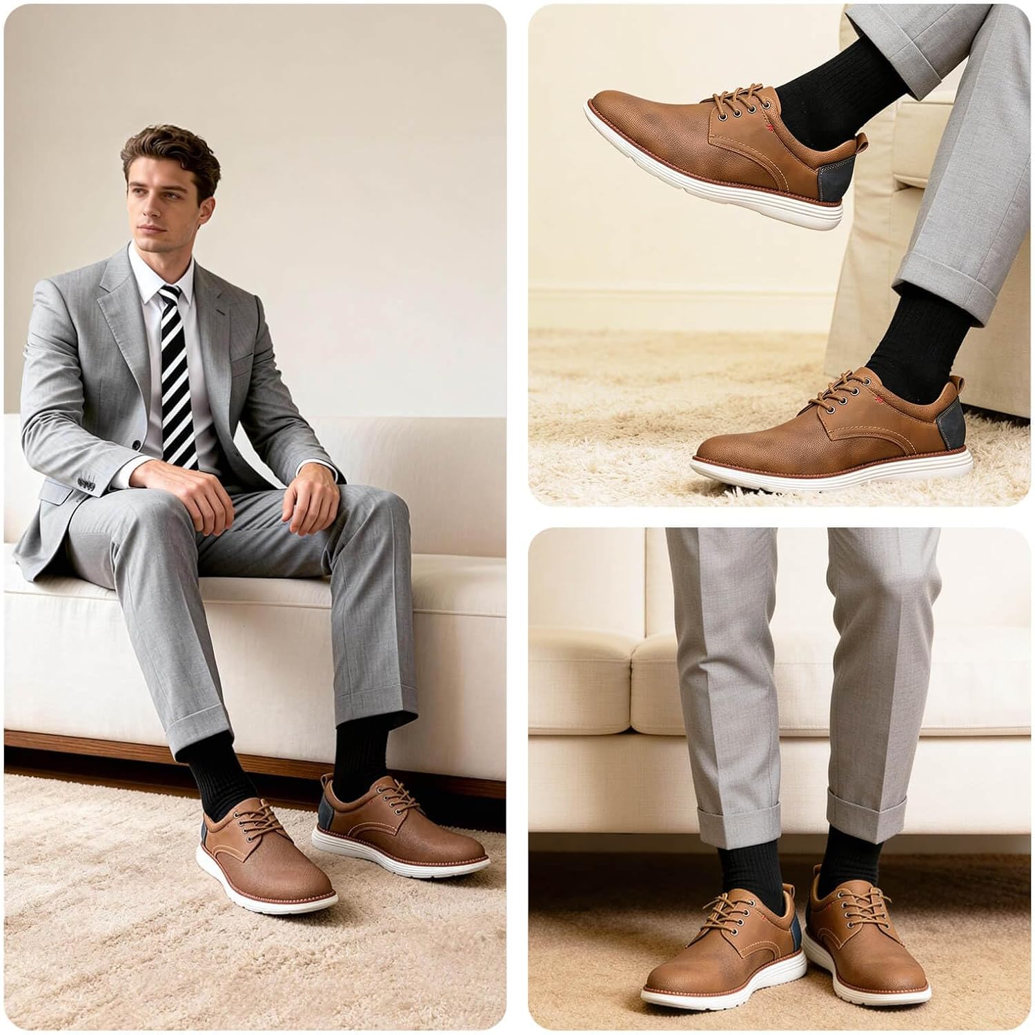 Mens Casual Dress Shoes Comfort, All-Match Fashion Dress Sneakers Men Oxfords Leather Office Business Trips Leisure All Day Comfortable Long Walking Standing