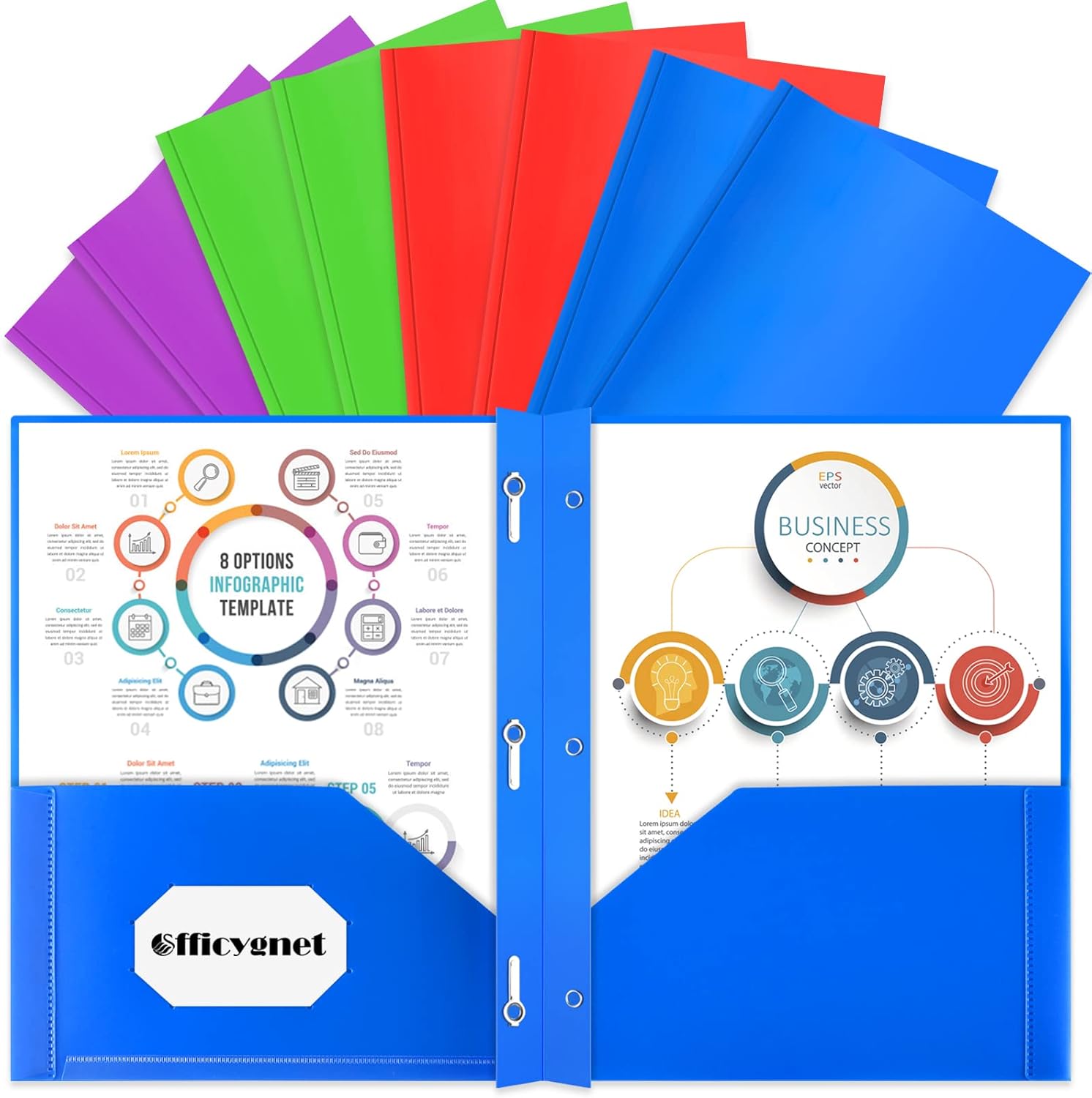 8 Packs 2 Pocket Folders with 3 Prongs Fastener