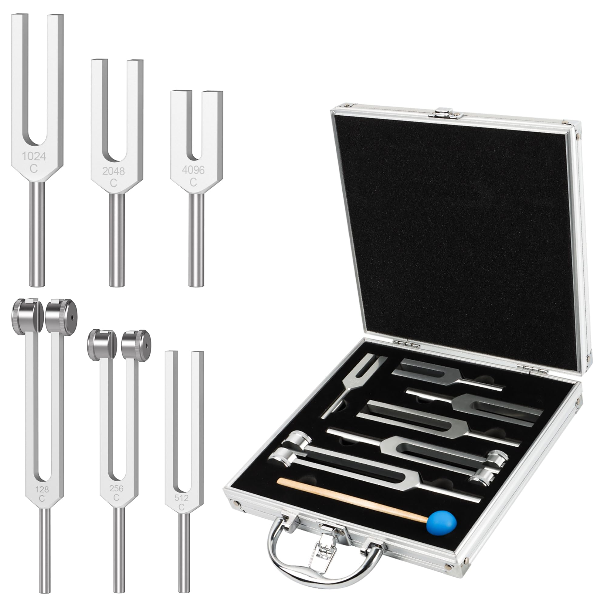 DiDiBirDi Tuning Fork Set,6 pcs (128Hz, 256Hz, 512Hz, 1024Hz, 2048Hz, 4096Hz) with Exquisite Aluminum Storage Case for Meditation, Yoga and Relaxation Exercises