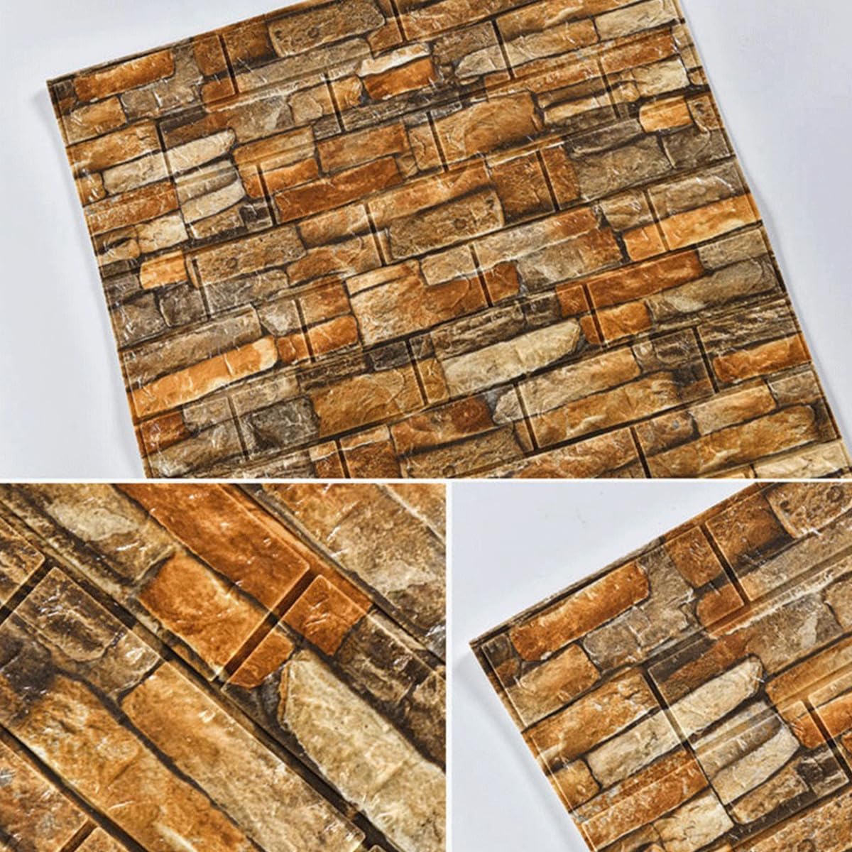 3D Faux Brick Self Adhesive Wallpaper, 2.29ft X 32.8ft Removable Waterproof Peel and Stick Wall Panels for Bedroom Bathroom Wall Decor, Brick Orange