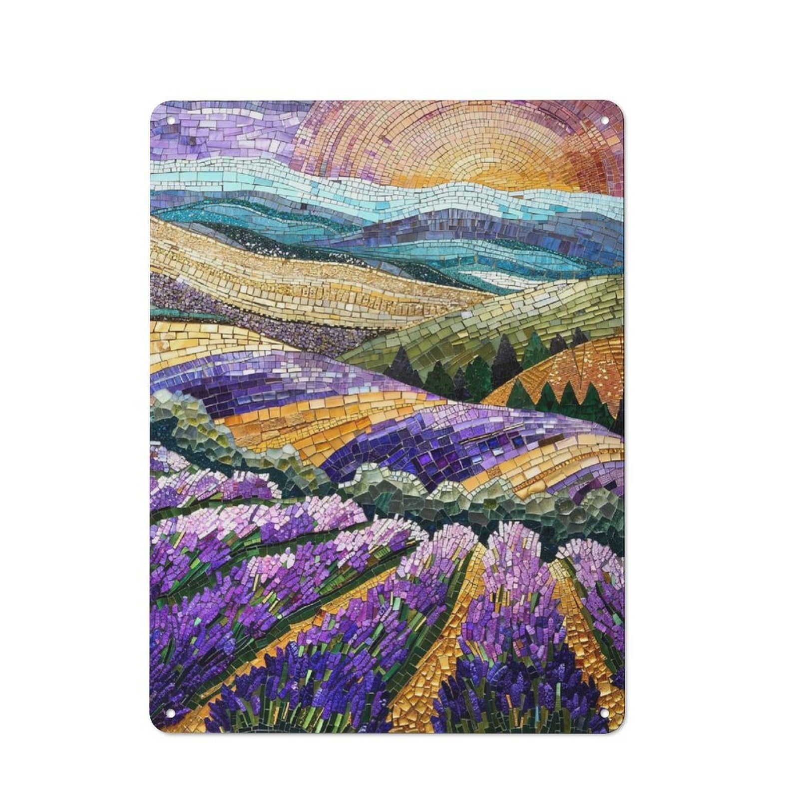 Junmoney Lavender Mosaic Sunrise Vintage Vintage Metal Sign 40X30cm Featuring Restaurant Wall Art For Takeaway, Bar, Kitchen Or Counter Area