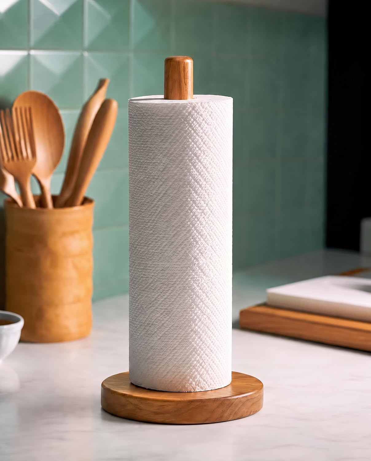 KitchLife Acacia Wooden Paper Towel Holder Countertop, Large Size - Freestanding Paper Towel Dispenser Stand Organizer with Large Non-Slip Base