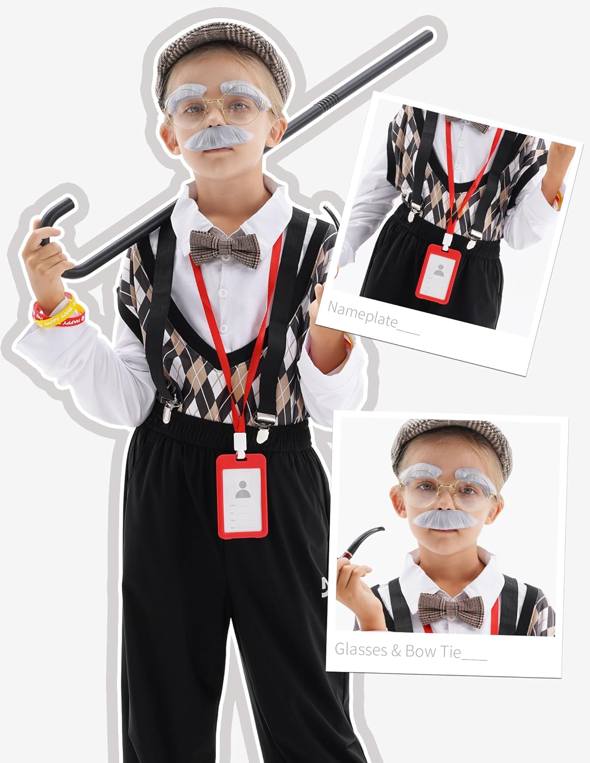 WooWee 100 Days of School Costume for Boys, Old Man Costume for Kids, 100th Day of School Dress Up - Image 3