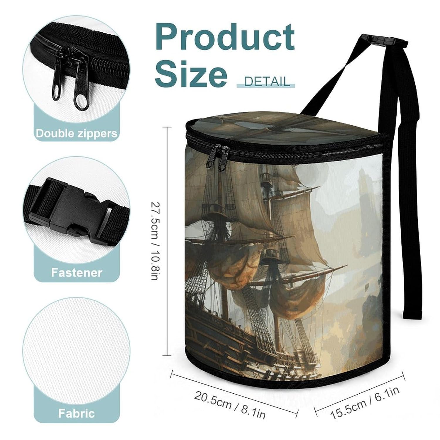 Car Garbage Storage Bag Cool Pirate Ship Printed Hanging Vehicle Trash Bin Car Trash Can with Zipper Lid Portable Garbage Storage Bags for Truck Van and SUV