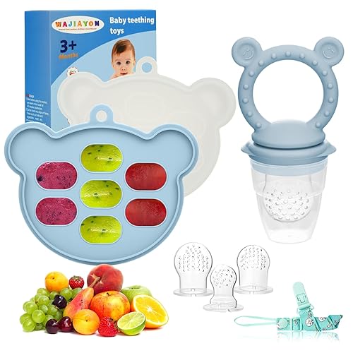 WAJIAYON Moldes para Piruletas de Leche Materna y Alimentador de Frutas para Bebés (2 unidades), Envases de Almacenamiento para Congelador de Q-azul