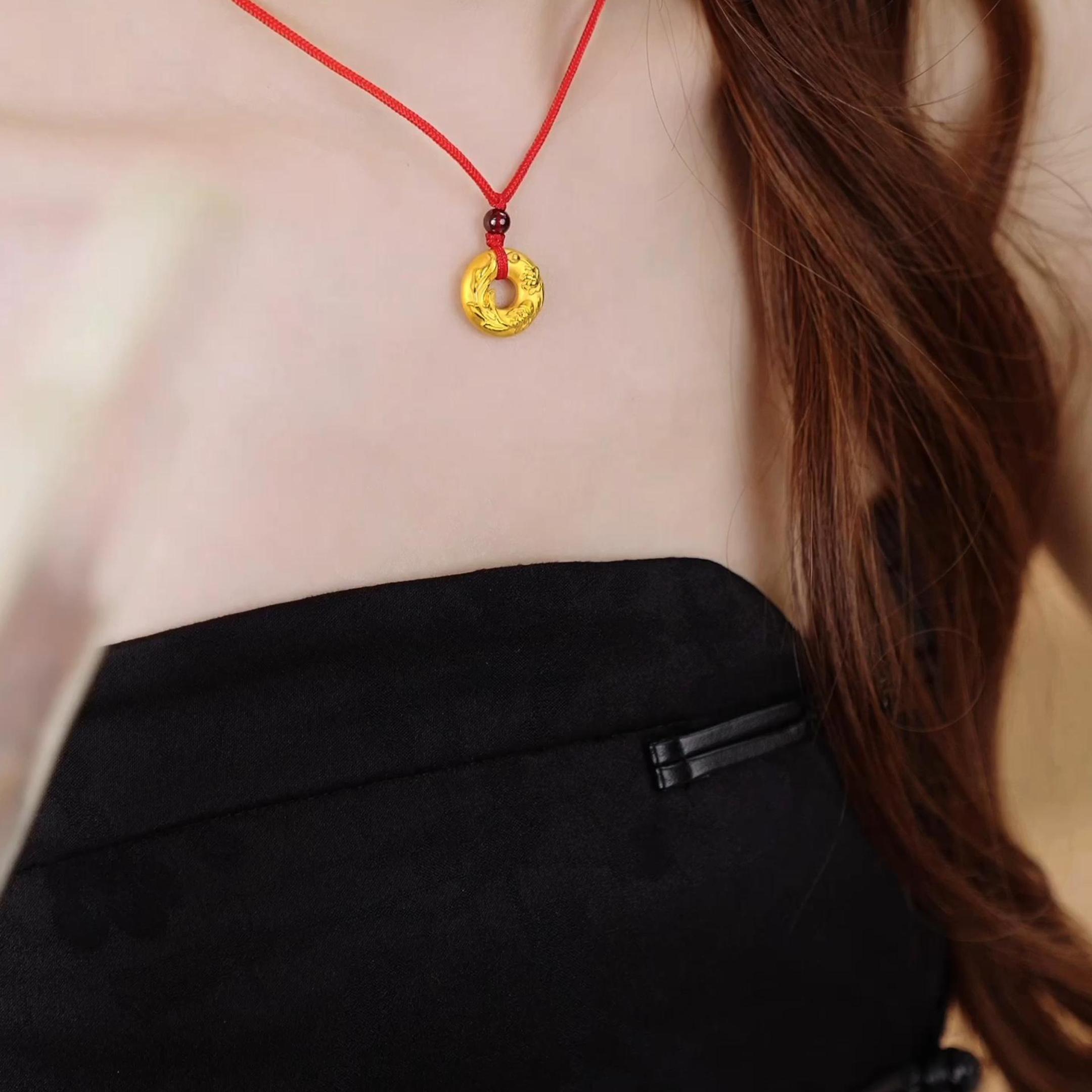 ZHOU LIU FU 24K Pure Gold Belessing Pendant Circle Peace