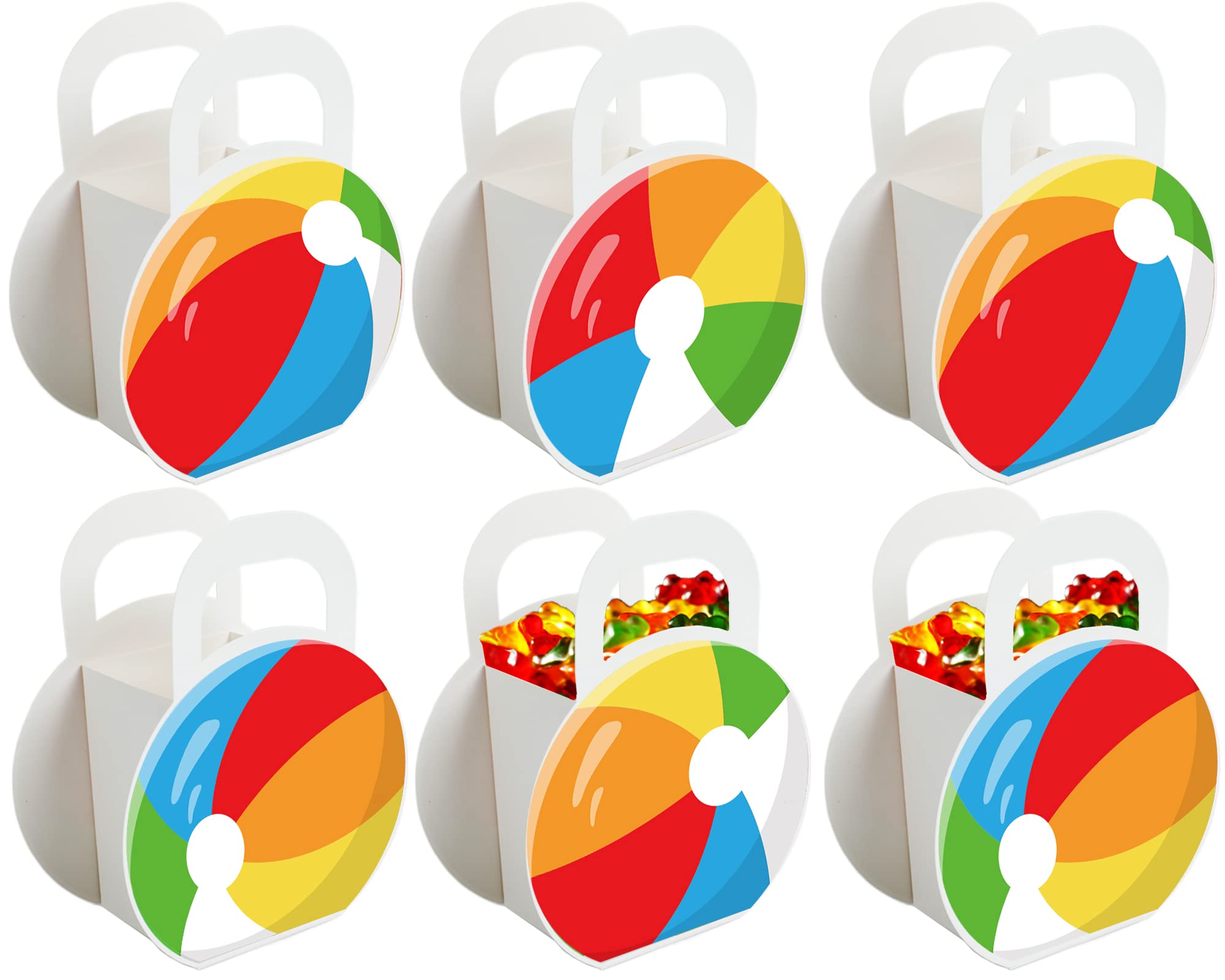 OBUSATT 24pcs Beach Ball Party Favors Bags Treat Boxes for Birthday, Summer Pool Cookie Goodie Cupcake Treat Favor Boxes for Hawaiian Tropical Luau
