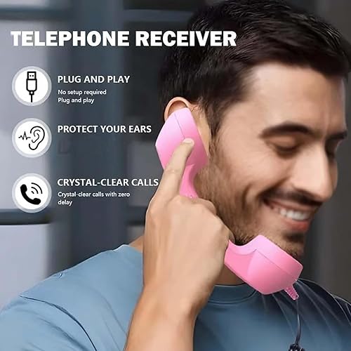 Miniatura 4 de Retro Phone Handset for iPhone, Vintage Landline Style Wired Telephone Receiver, Ideal for Mobile Calls, Video Conferences, and Meetings (Bluetooth,