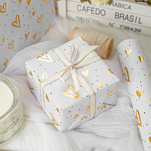 Miniatura 4 de Homeral Rollo de Papel de Regalo Kraft con Corazones - Diseño de Lámina Dorada en Relieve 3D, Envoltura de Regalo de Lujo para el Día de San
