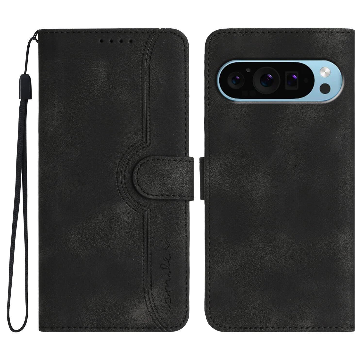 Coque Google Pixel 10 portefeuille noire rabat anti-chute et anti-perte