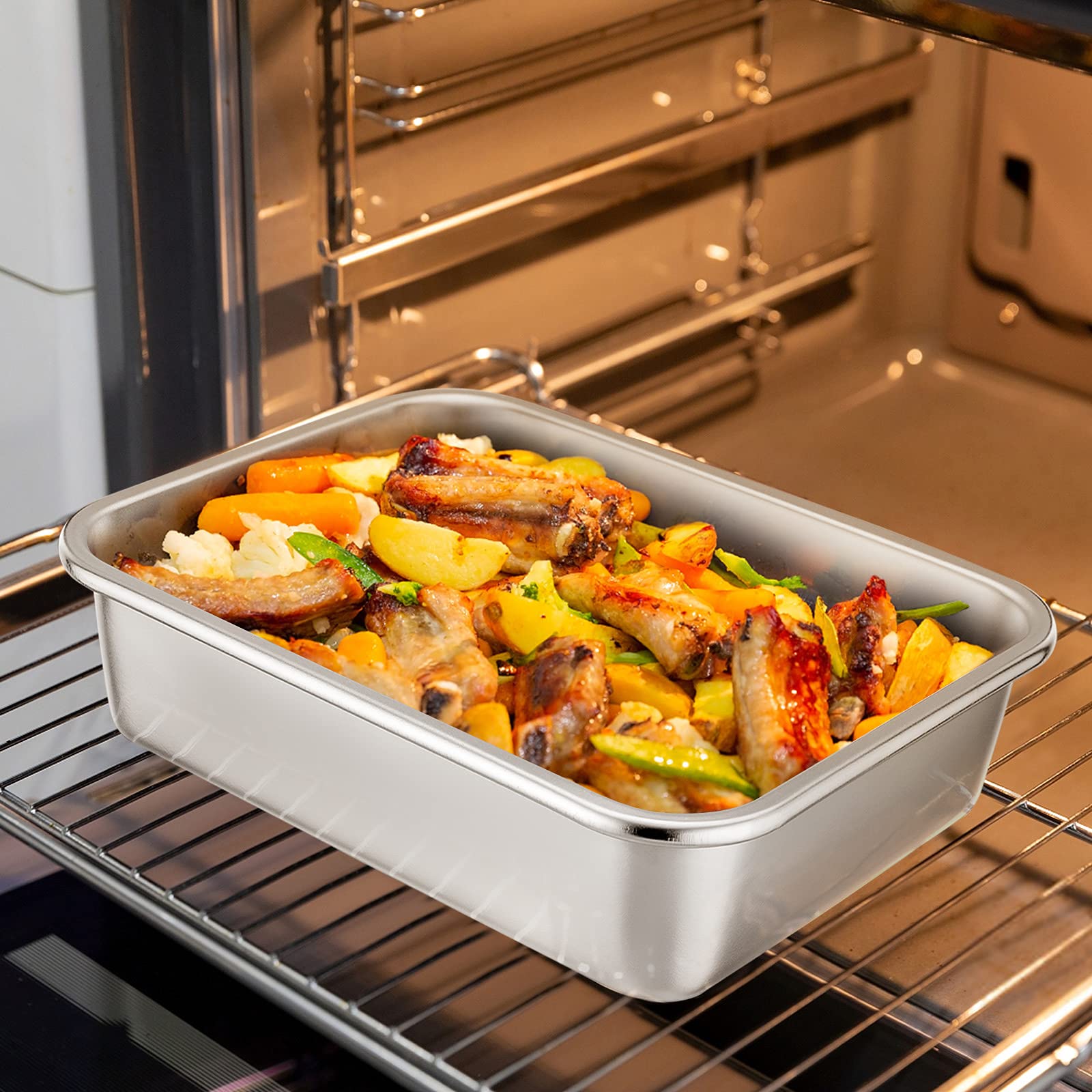 Homikit Set di 2 pirottini rettangolari in acciaio inox per dolci, 27 x 21 x 8 cm, ideali per lasagne, careni, brownie, resistenti e lavabili in lavastoviglie