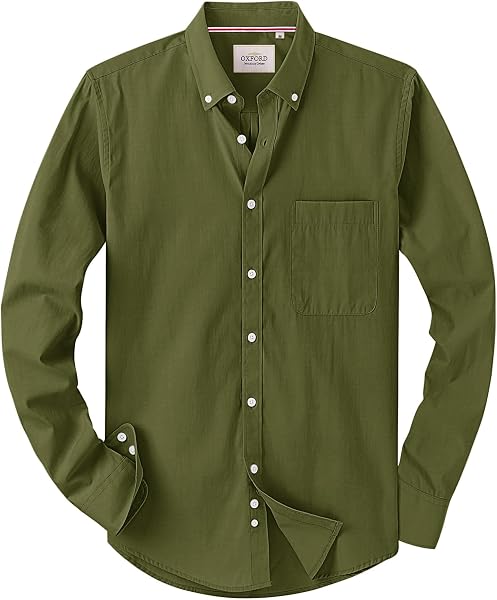 Alimens & Gentle Mens Solid Oxford Shirt Long Sleeve Dress Shirt Work Casual…