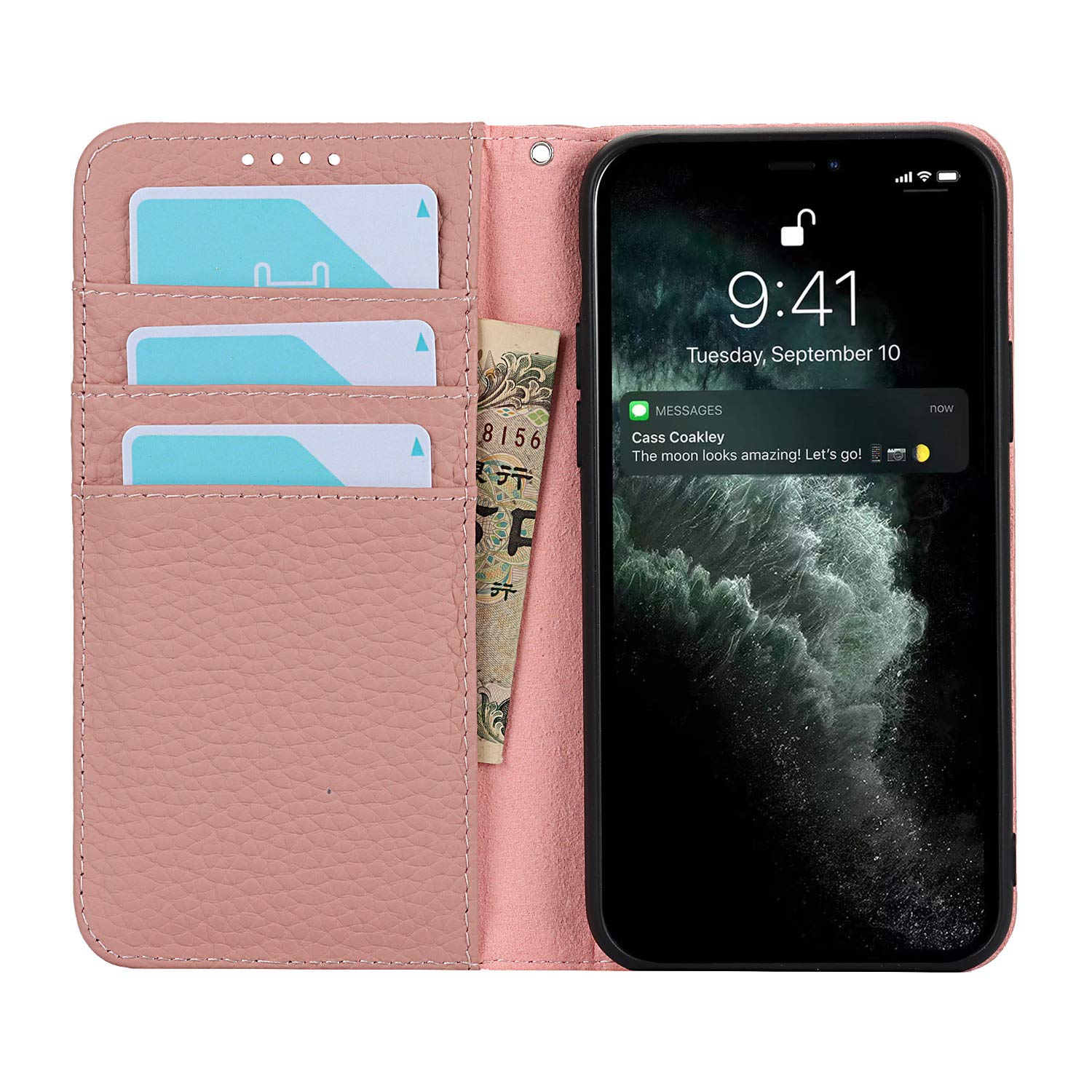 Copmob Custodia Portafoglio In Vera Pelle Per IPhone 11 Pro – 3 Porta Carte, Chiusura Magnetica, RFID, Con Cordino E Fibbia (Arancio)