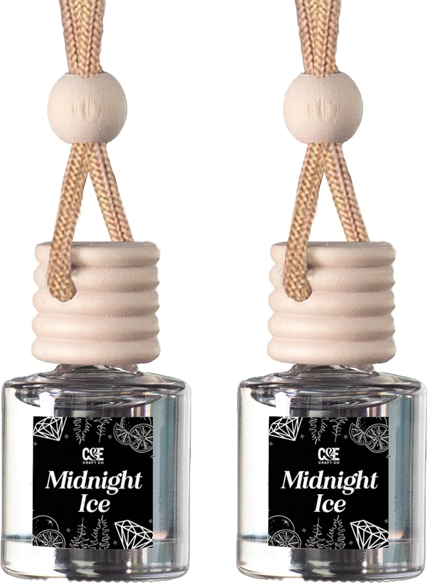 C&E Craft Co Hanging Car Air Freshener Diffuser 2 Pack, Long Lasting Fragrance Oil Car Freshener, Glass Bottle Auto Air Freshener, Made in USA (Midnight Ice)