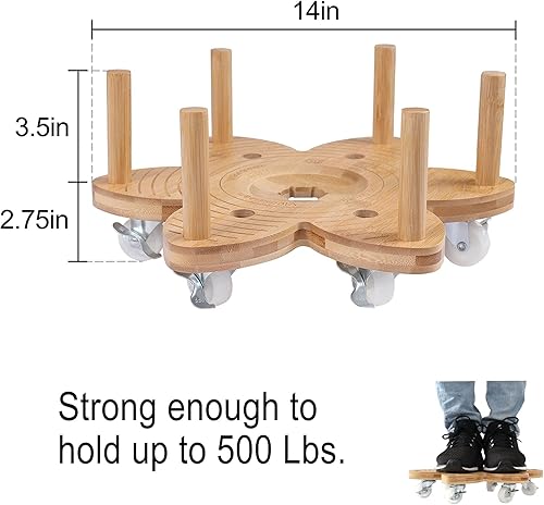 Miniatura 6 de Organizador de plantas con ruedas de 16 pulgadas, rodillos de plantas resistentes para maceta, maceta de bambú, soporte para carrito con ruedas con