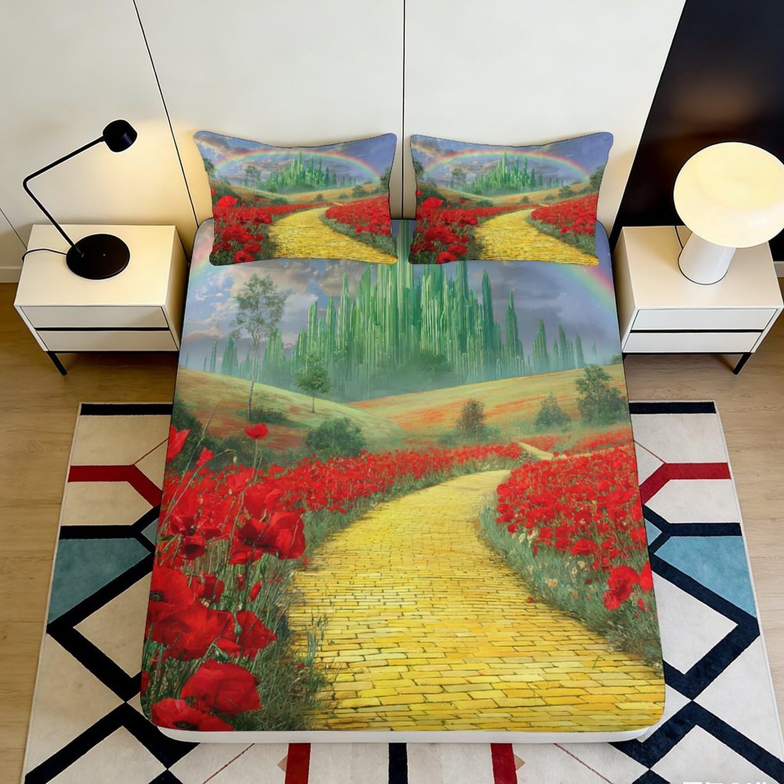 3D Printed Countryside Fitted Sheet Microfiber Deep Pocket Non-Slip Pastoral Mattress Fitted Cover Bedroom Bedding for Adults 90x200x25cm