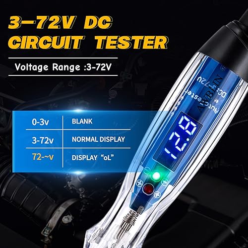 Miniatura 4 de Kit de Sonda de Luz de Prueba, Probador de Circuito Automotriz LED Digital de 3-72V DC con Voltímetro, Kit de Prueba de Sonda Eléctrica de 18 Piezas