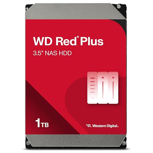 Western Digital 1TB WD Red Plus NAS Internal Hard Drive HDD - 5400 RPM, SATA 6 Gb/s, CMR, 64 MB Cache, 3.5" - WD10EFRX